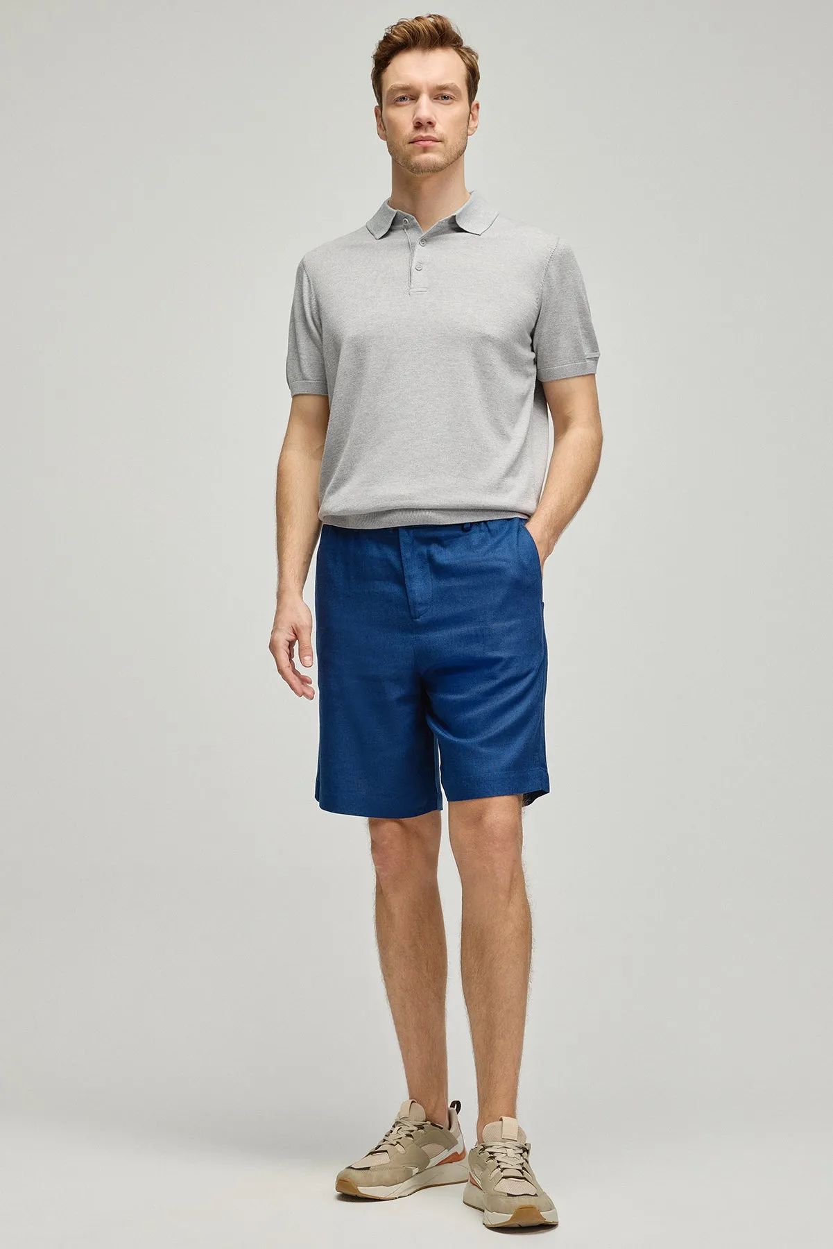 Navy Blue Leon Linen Comfortable Cut Men's Shorts