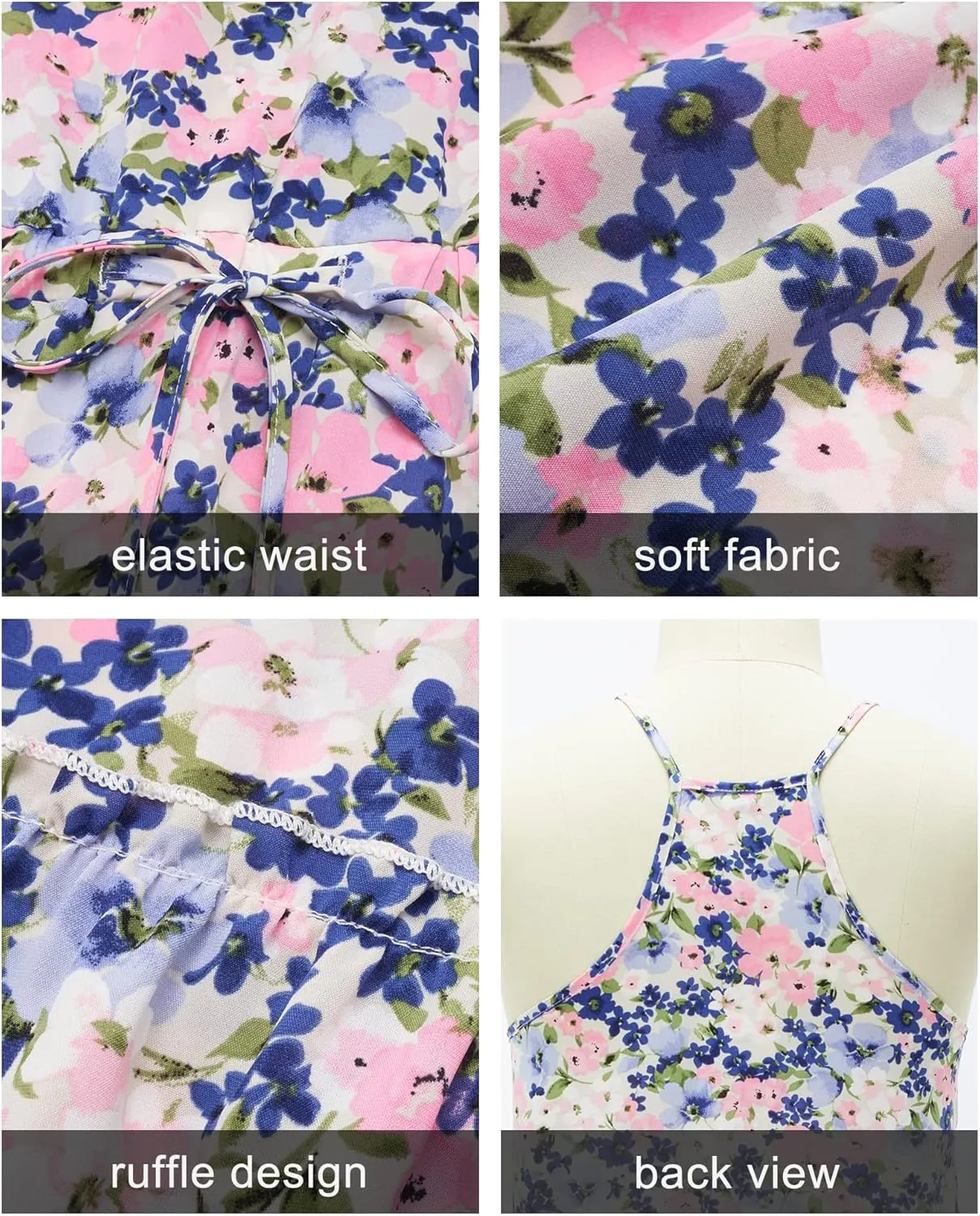 Newshows Women's 2025 Summer Dress Spaghetti Strap Casual Boho Beach Vacation Outfits Drawstring Ruffle Hem Sundress Trendy