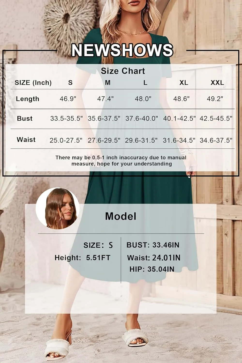 Newshows Women's Summer Square Neck Ribbed Knit Short/Long Sleeve A Line Flowy Midi Dress with Pockets