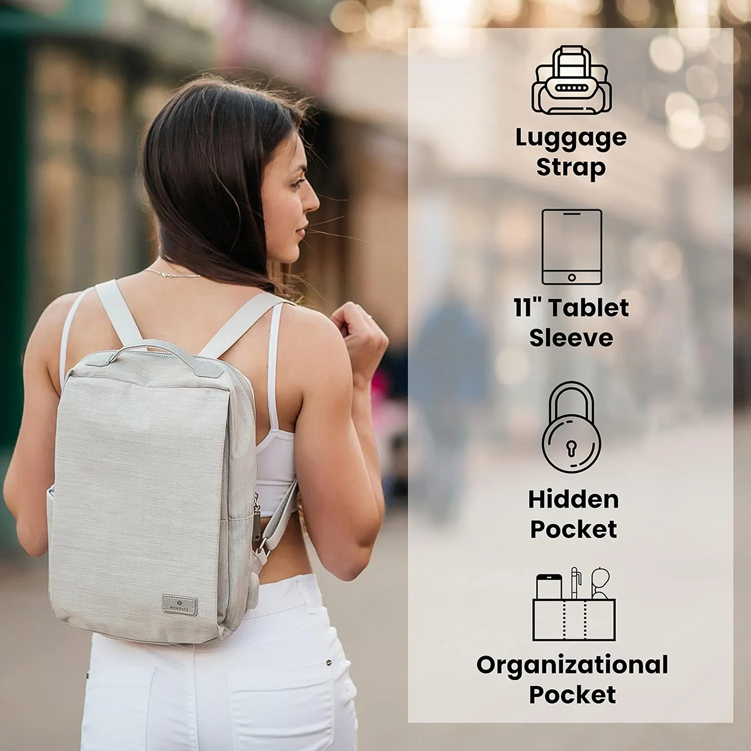 Nordace Siena II Mini Smart Backpack for Everyday Use with USB Charging Port, Water Resistant - Sleek Laptop Backpack for Daily Tasks, Work, and Casual Adventures (Light Gray)