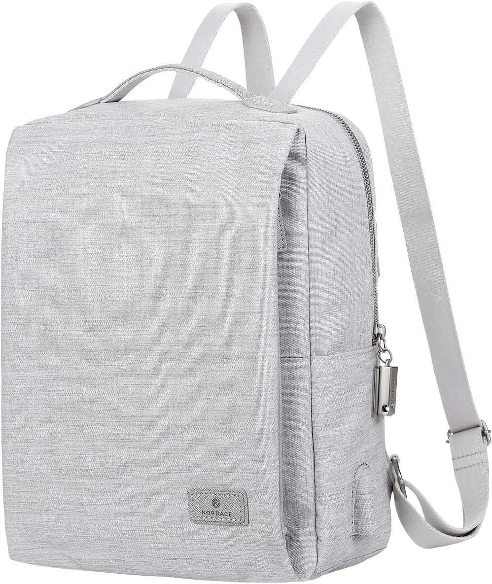 Nordace Siena II Mini Smart Backpack for Everyday Use with USB Charging Port, Water Resistant - Sleek Laptop Backpack for Daily Tasks, Work, and Casual Adventures (Light Gray)
