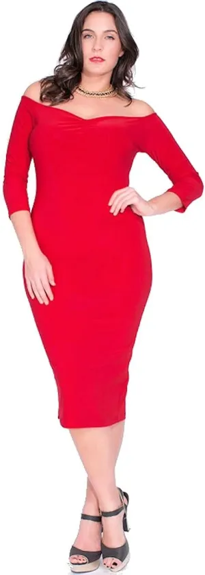 Nyteez Women's Plus Size Dress Bodycon Long Sleeved Off Shoulder Midi Length