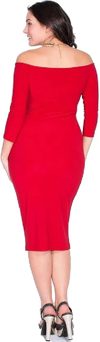 Nyteez Women's Plus Size Dress Bodycon Long Sleeved Off Shoulder Midi Length