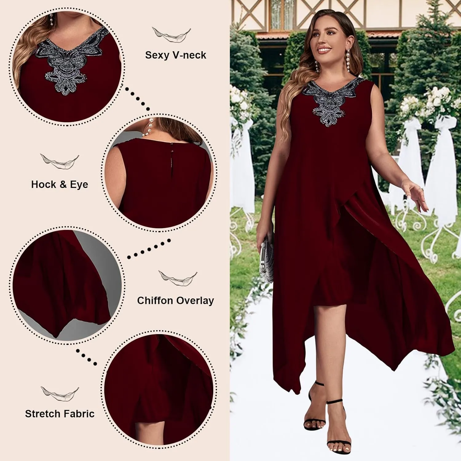 OCSTRADE Womens Plus Size Chiffon Dress Loose Sleeveless Flowy Cocktail Party Midi Dresses