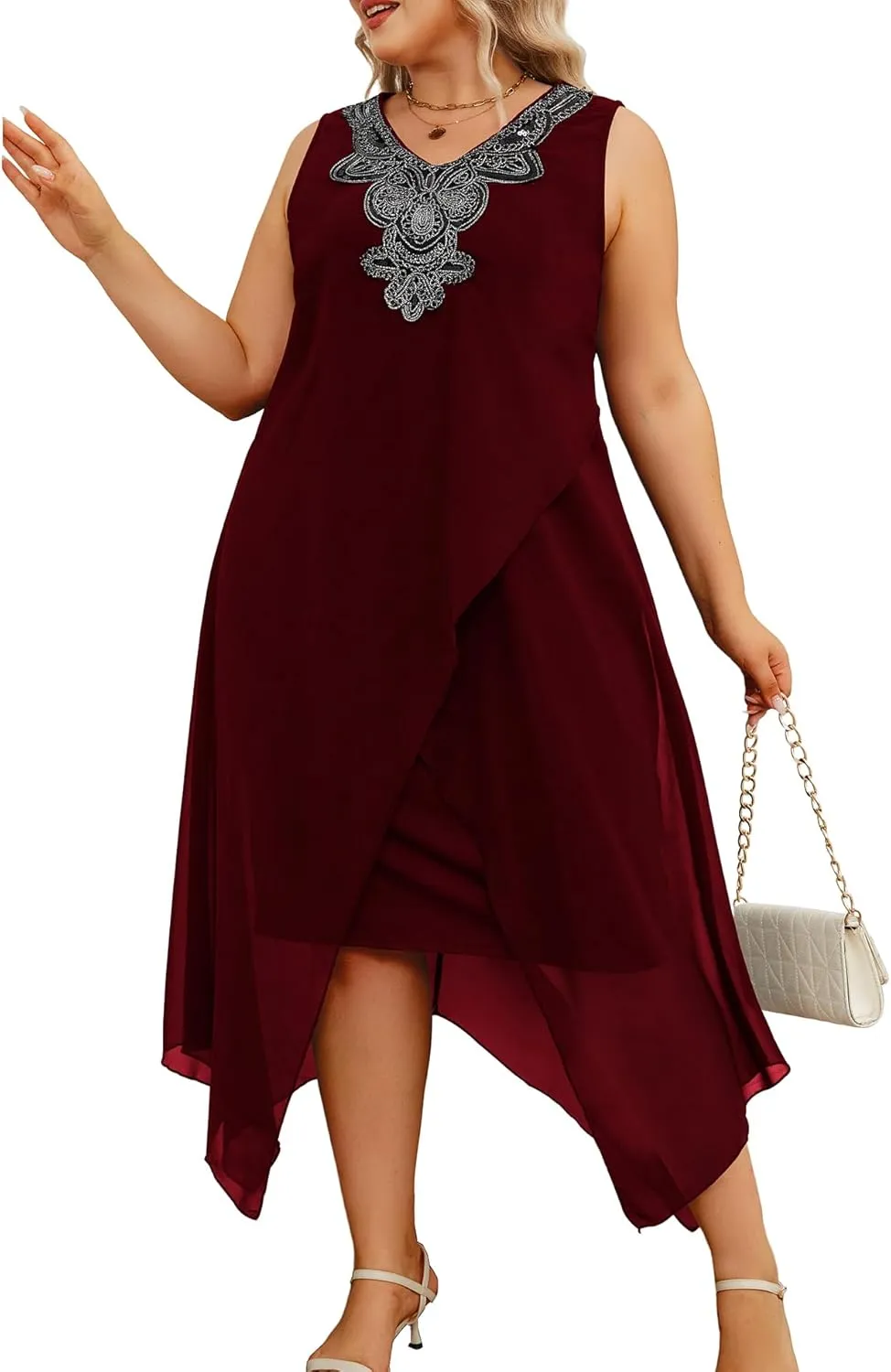 OCSTRADE Womens Plus Size Chiffon Dress Loose Sleeveless Flowy Cocktail Party Midi Dresses