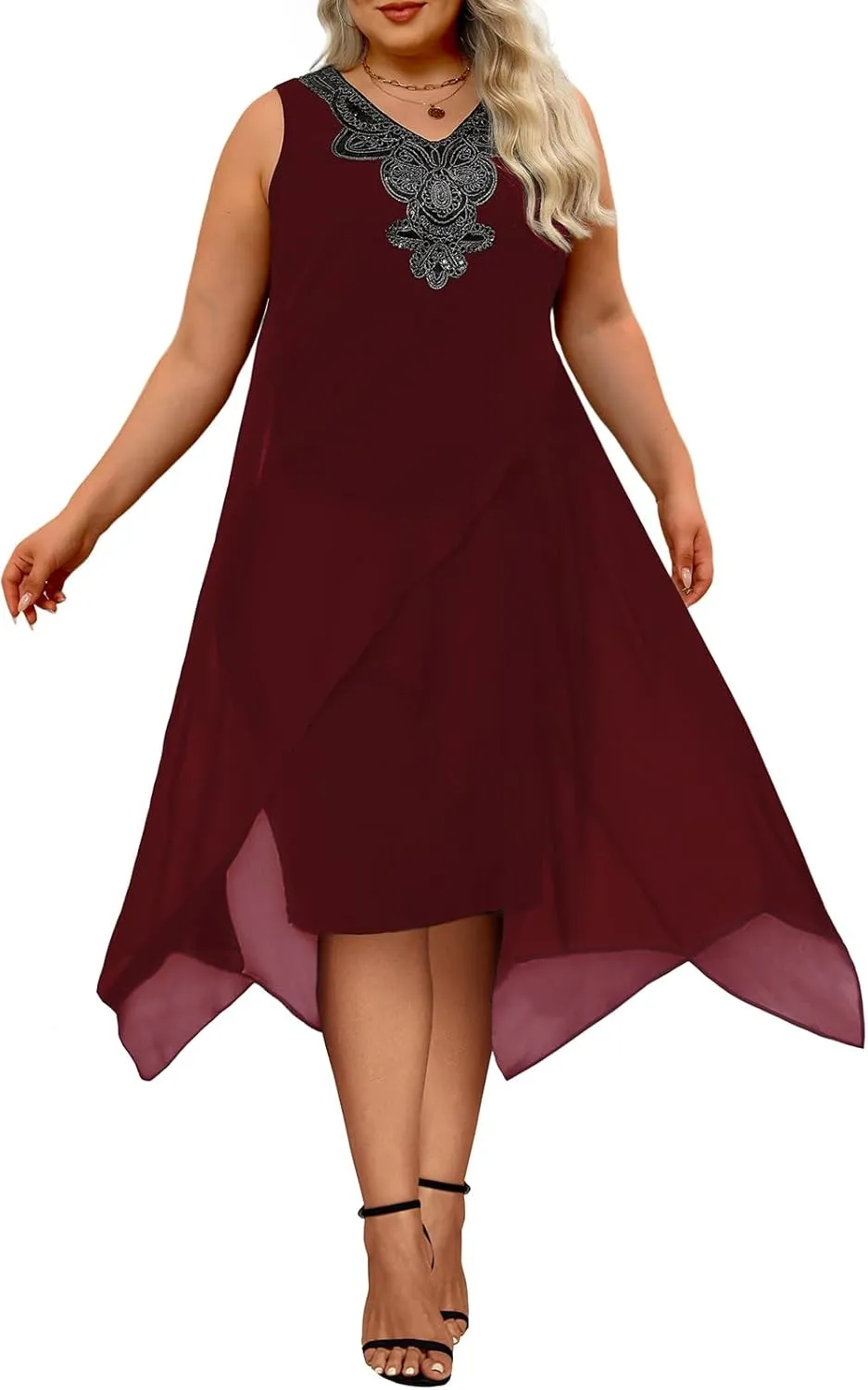 OCSTRADE Womens Plus Size Chiffon Dress Loose Sleeveless Flowy Cocktail Party Midi Dresses