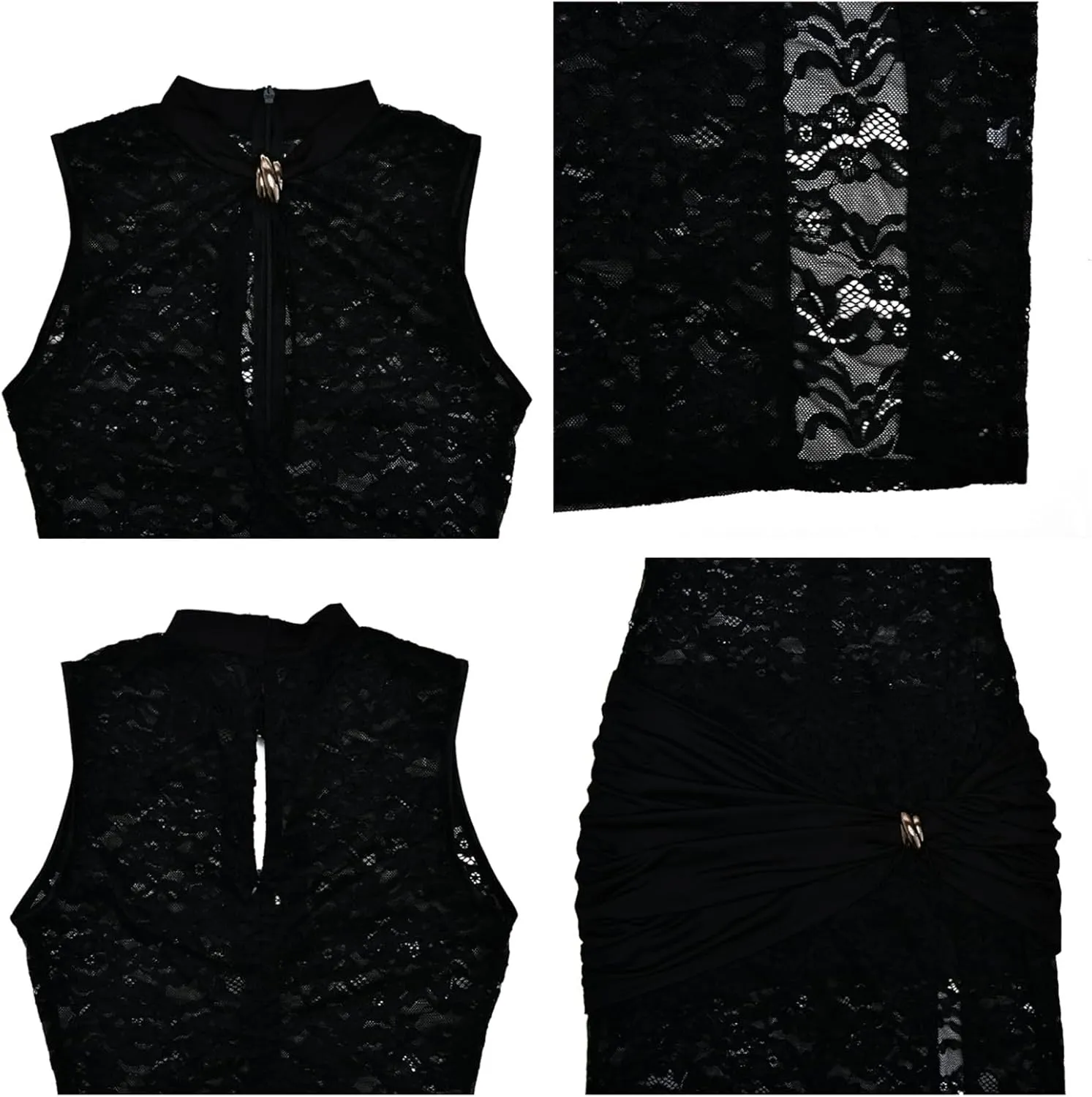 OCUH Black Lace Dress Sheer Maxi Dresses Sexy Outfit for Women Going Out High Slit Skirt Bodycon Vacation Party Wear
