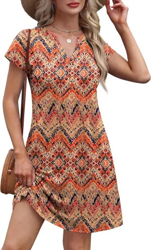 OFEEFAN Summer Dresses for Women Beach Cover Ups for Women with Pockets V Neck Swimsuit Loose Fit