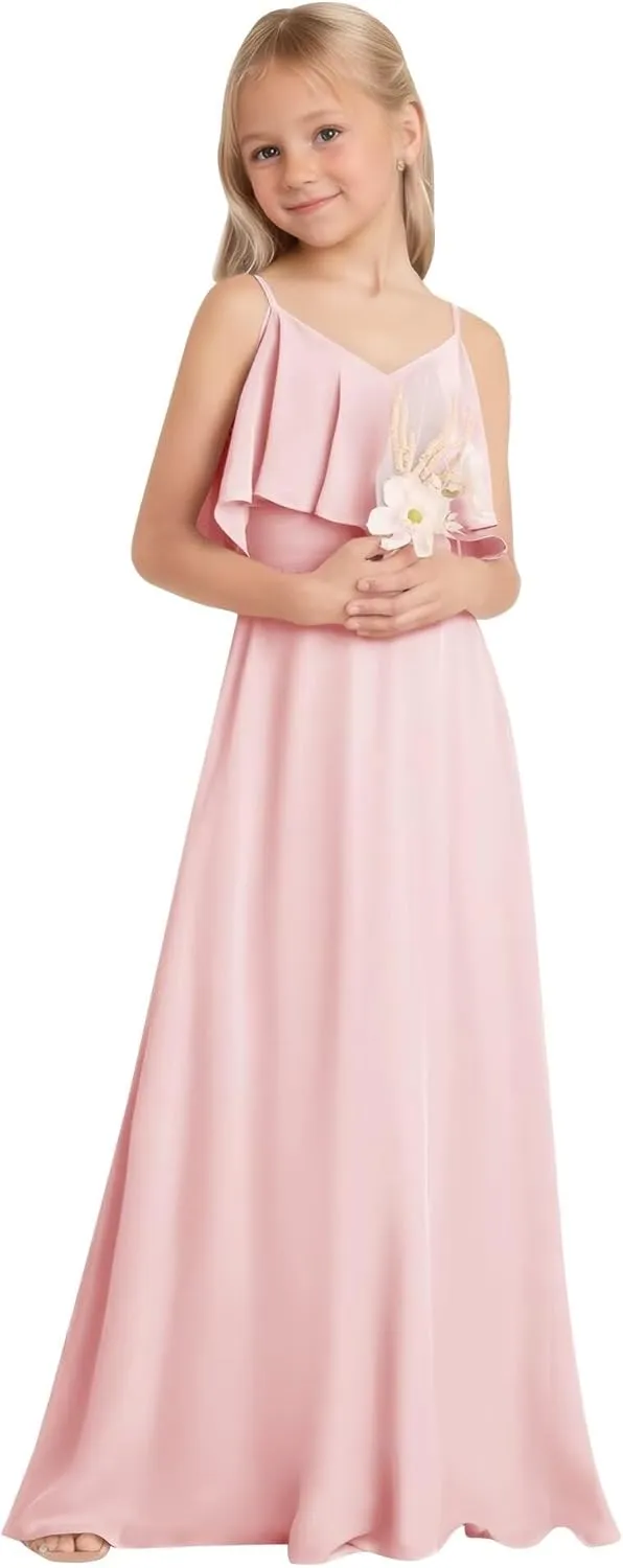 Off Shoulder Junior Bridesmaid Dresses Long Chiffon Flower Girl Dress for Teen Girls Party Pageant Dresses
