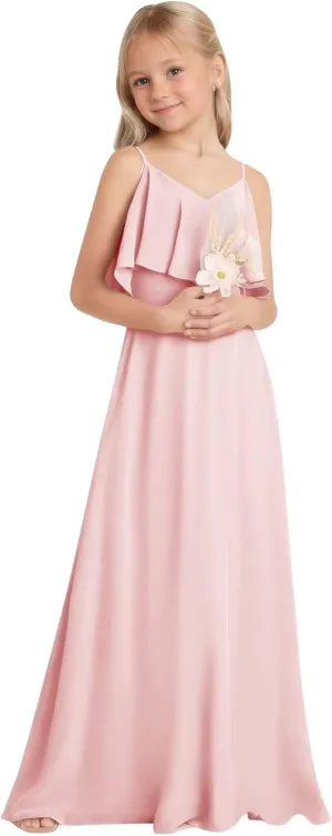 Off Shoulder Junior Bridesmaid Dresses Long Chiffon Flower Girl Dress for Teen Girls Party Pageant Dresses
