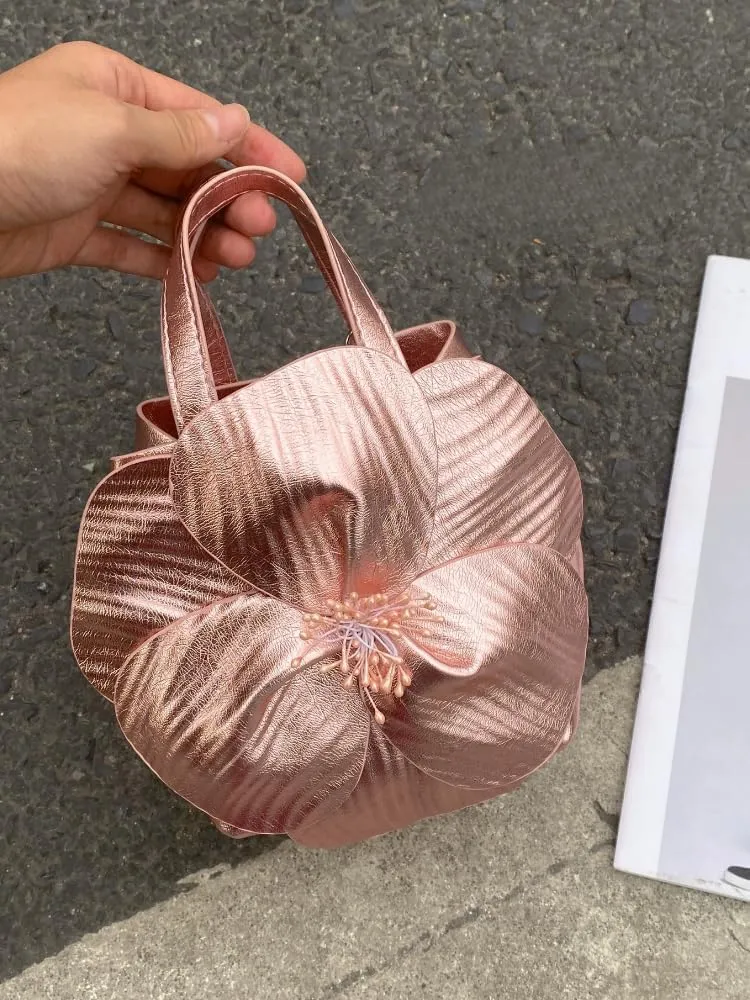 Orchid Flower Purse for Women Floral Evening Clutch Mini Tote Wedding Purse with Chain Vacation