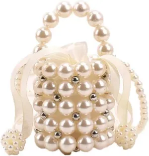 Pearl Purses for Women White Pearl Chain Evening Bags Artificial Pearl Clutch Handmade Bags for Wedding Bridal