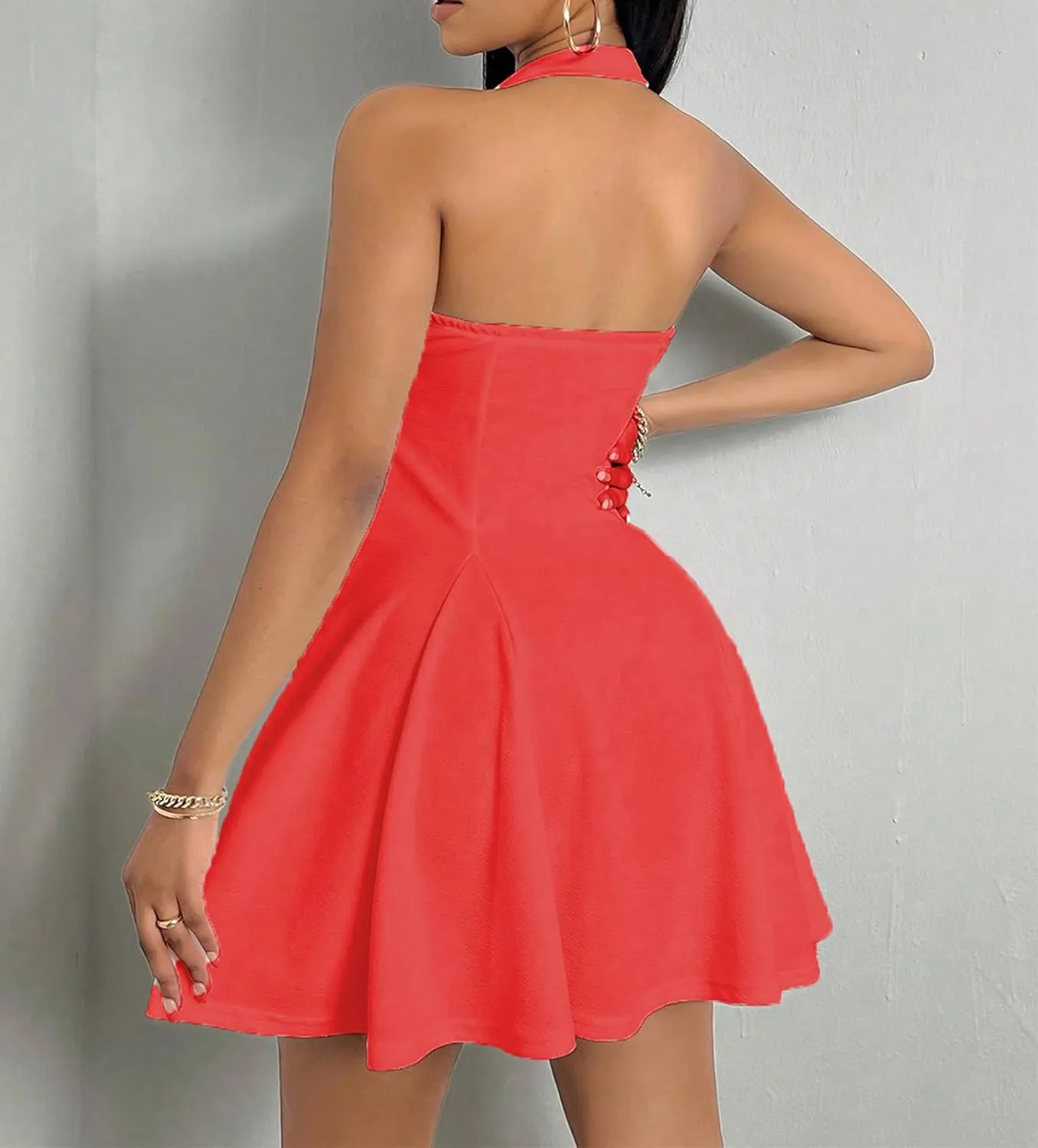 PerZeal Women's 2025 Summer Dress Sleeveless Halter Neck Sundress Backless Flared Short Mini Beach Dress