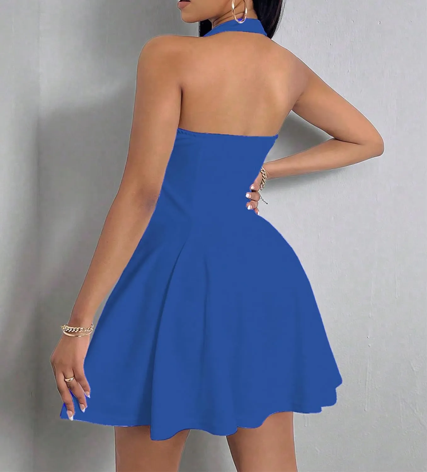 PerZeal Women's 2025 Summer Dress Sleeveless Halter Neck Sundress Backless Flared Short Mini Beach Dress