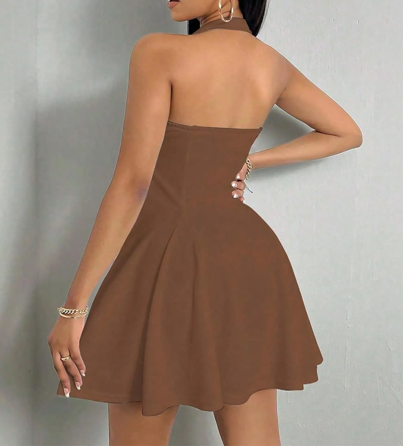 PerZeal Women's 2025 Summer Dress Sleeveless Halter Neck Sundress Backless Flared Short Mini Beach Dress