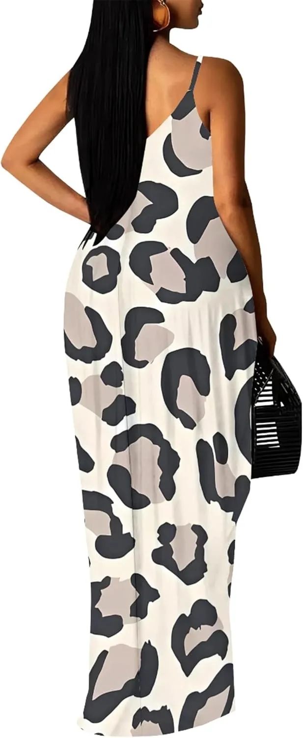 Plus Size Dress for Women 2024 Casual Sleeveless Sundress Loose Spaghetti Strap Long Summer Beach Maxi Dress with Pockets