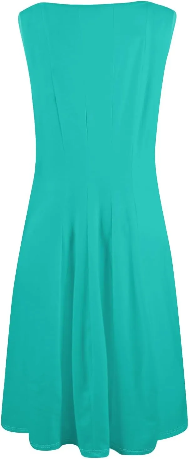 Plus Size Dresses for Curvy Women Summer Midi Sleeveless Pleated Dresses Crew Neck Club A Line Dress with Pocket