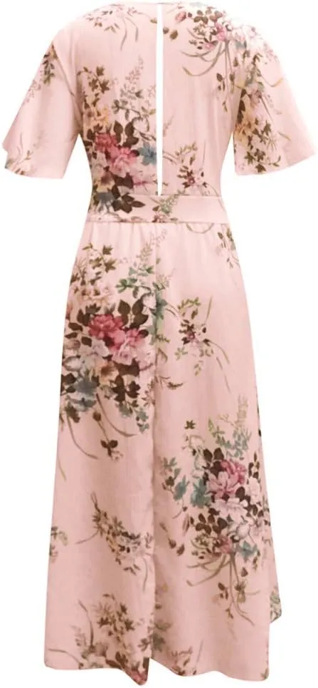 Plus Size Dresses for Women Casual Floral Maxi V Neck Flowy Long Dress Loose Comfy Summer Beach Vacation Sundress