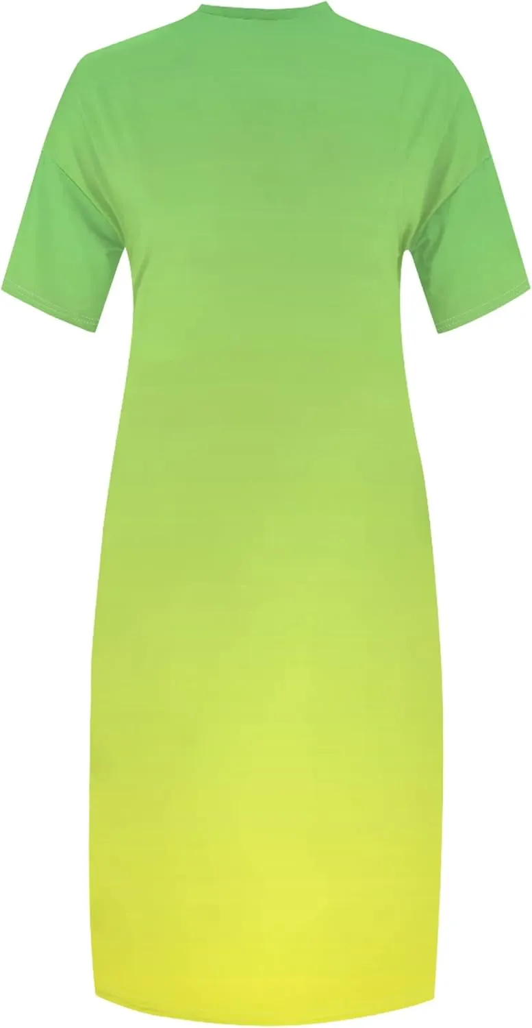 Plus Size Summer Casual Loose Dresses for Women Beach Swing Sundress Short Sleeve Tshirt Long Maxi Dress with Pockets