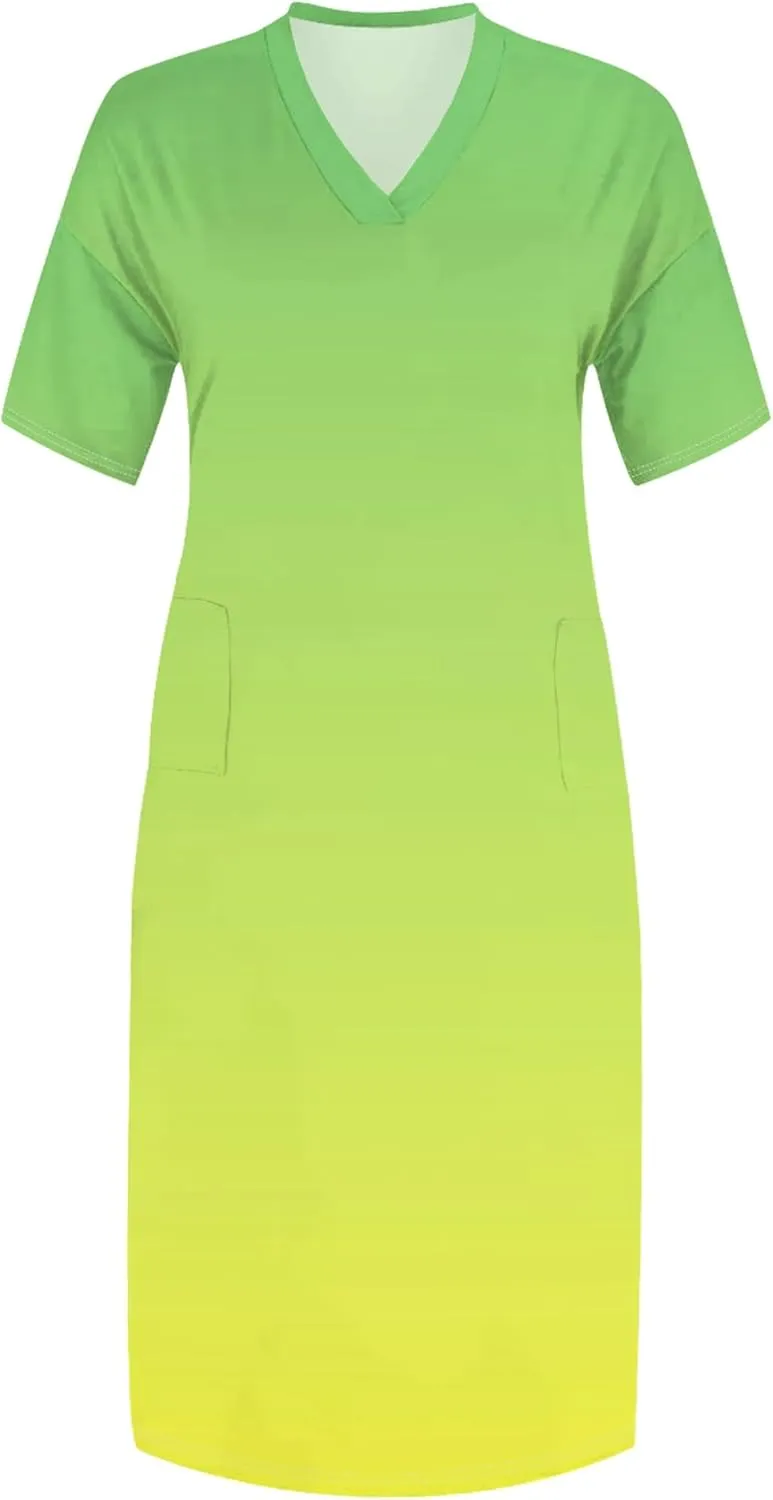 Plus Size Summer Casual Loose Dresses for Women Beach Swing Sundress Short Sleeve Tshirt Long Maxi Dress with Pockets