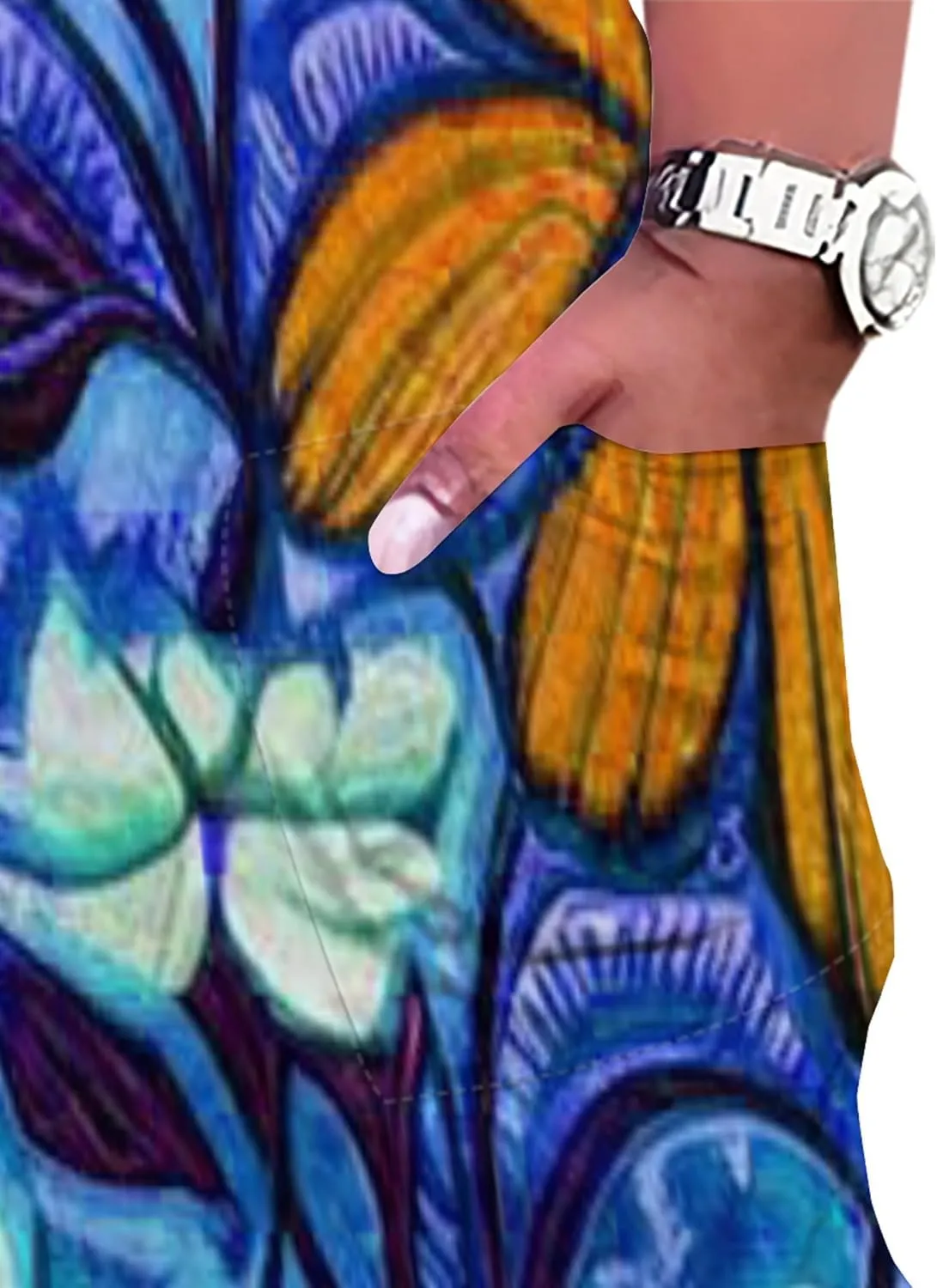 Plus Size Women Casual Loose Bohemian Maxi Dress with Pockets Short Sleeve Long Summer Beach Swing Vacation Sundress