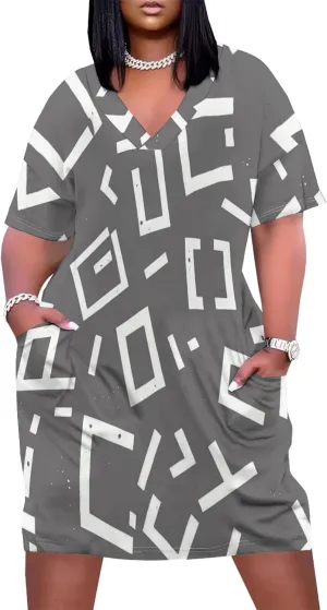 Plus Size Women's Summer Short Sleeve Midi Tshirt Dresses Casual Beach Tunic Tie Dye Boho Sundress with Pockets