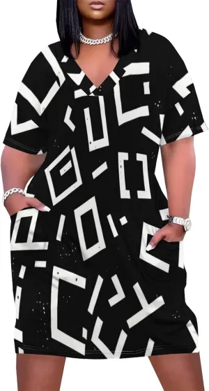 Plus Size Women's Summer Short Sleeve Midi Tshirt Dresses Casual Beach Tunic Tie Dye Boho Sundress with Pockets