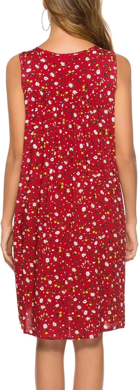POGTMM Women Sleeveless Shift Dress Sundress Floral Print House Dresses for Women with Pockets