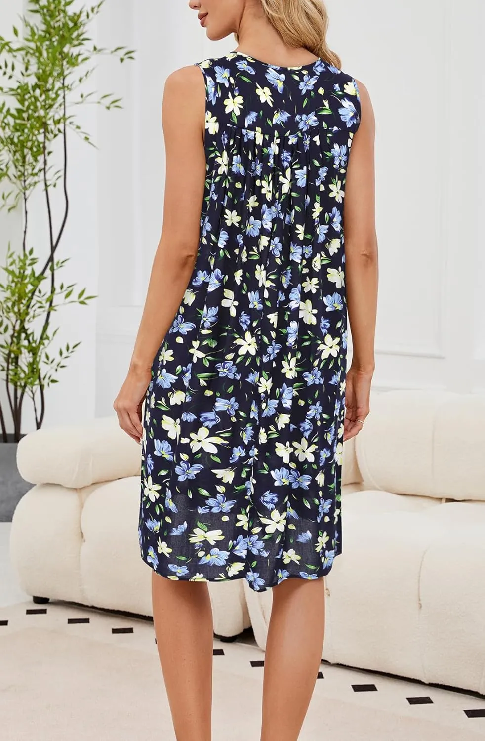 POGTMM Women Sleeveless Shift Dress Sundress Floral Print House Dresses for Women with Pockets