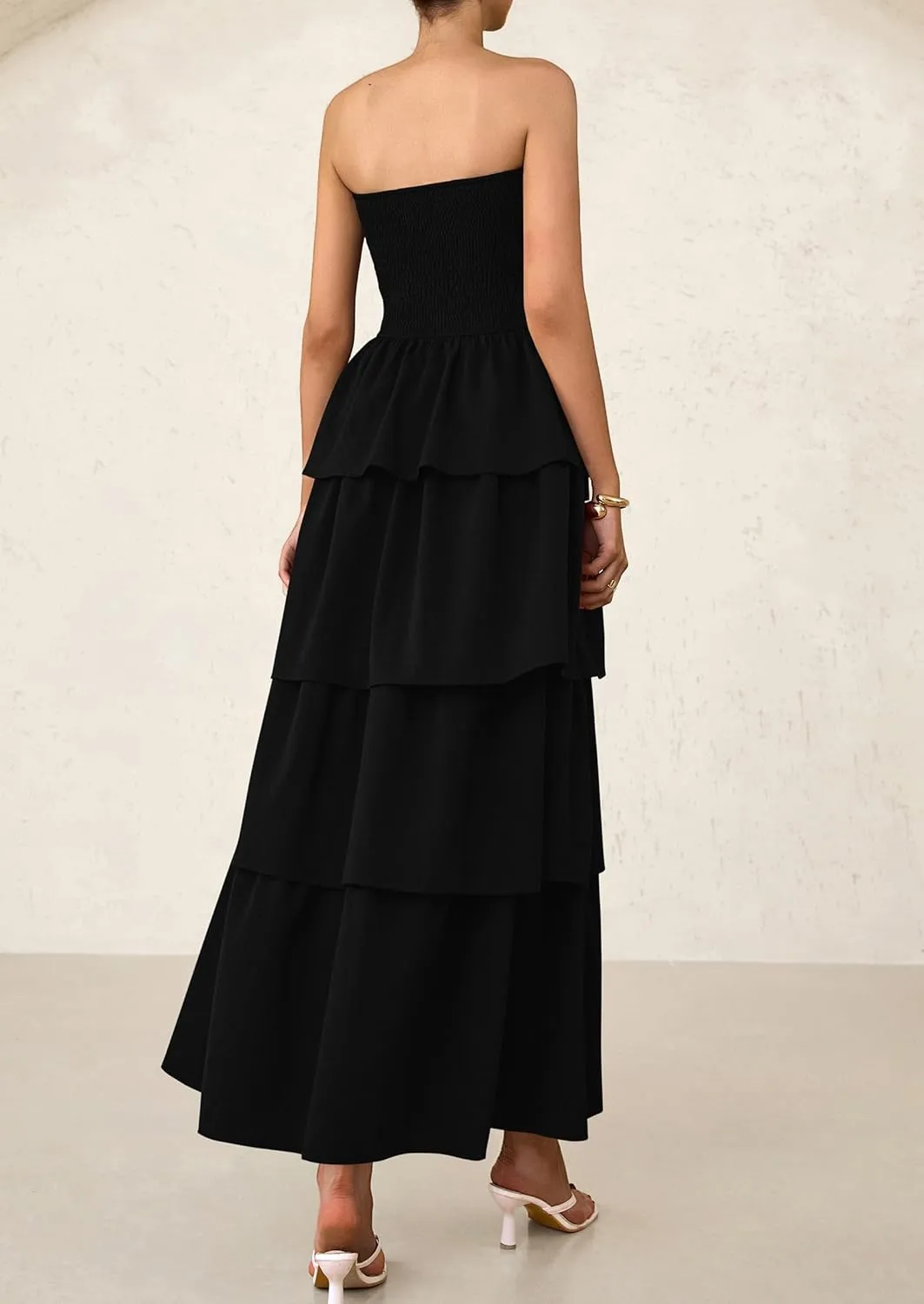PRETTYGARDEN Maxi Dresses for Women 2025 Summer Off Shoulder Smocked Tiered Ruffle Long Flowy Wedding Guest Dress