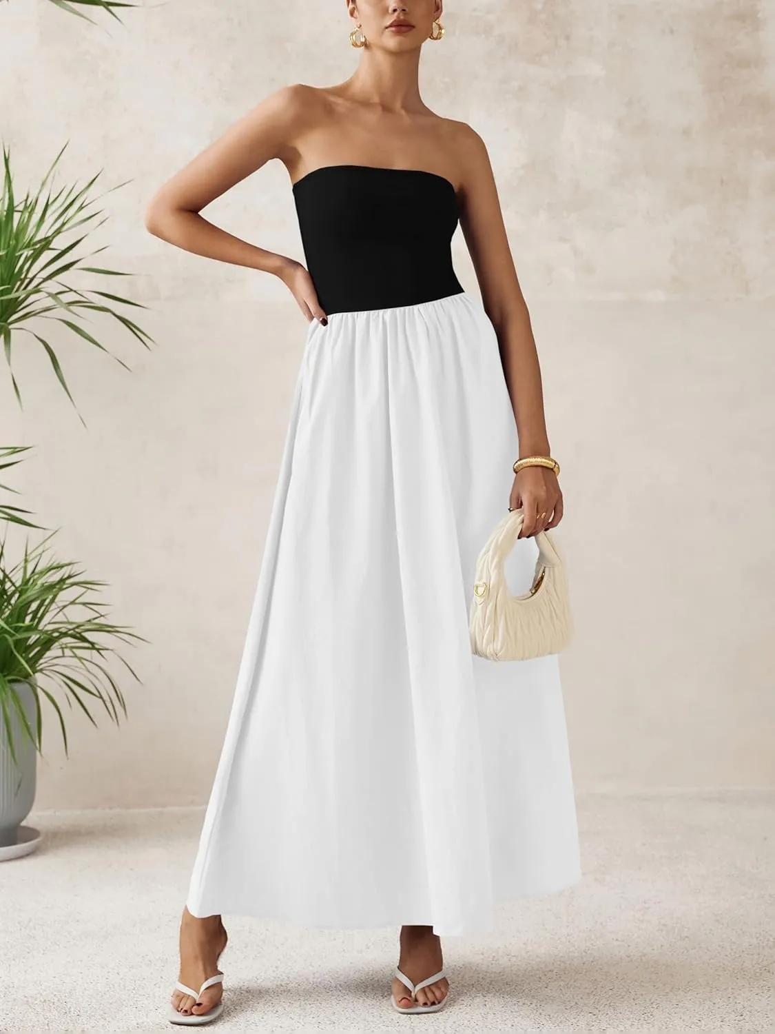 PRETTYGARDEN Women 2025 Summer Elegant Strapless Maxi Dress Tube Top Dress A Line Flowy Long Wedding Party Cocktail Dresses