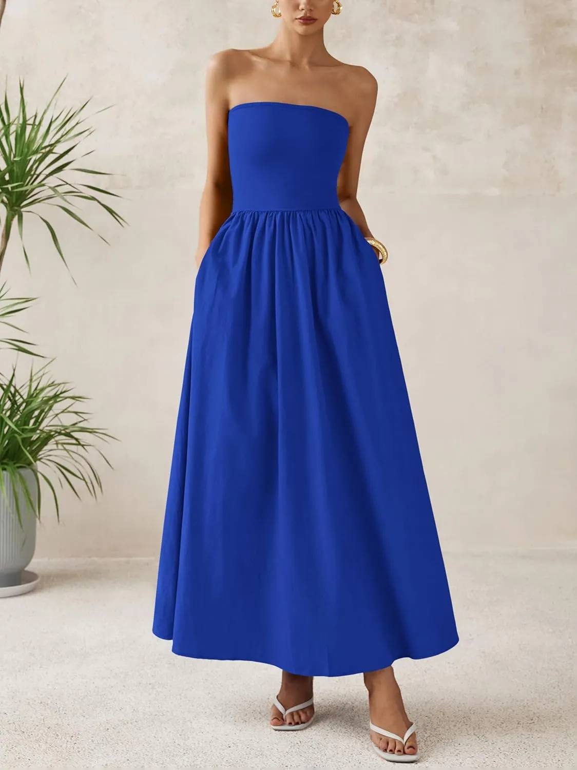 PRETTYGARDEN Women 2025 Summer Elegant Strapless Maxi Dress Tube Top Dress A Line Flowy Long Wedding Party Cocktail Dresses