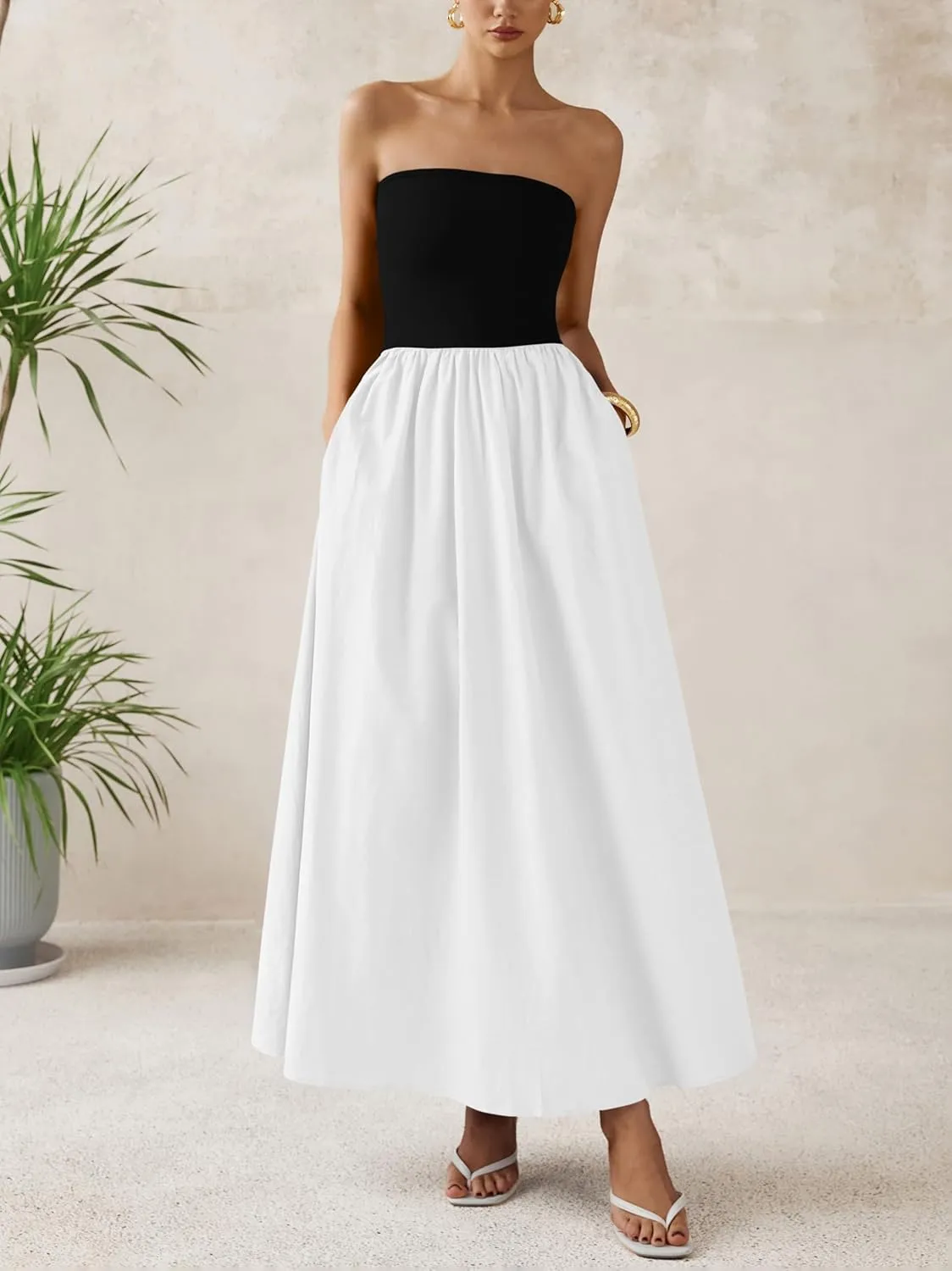 PRETTYGARDEN Women 2025 Summer Elegant Strapless Maxi Dress Tube Top Dress A Line Flowy Long Wedding Party Cocktail Dresses