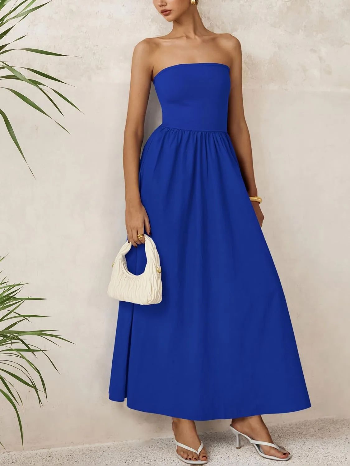 PRETTYGARDEN Women 2025 Summer Elegant Strapless Maxi Dress Tube Top Dress A Line Flowy Long Wedding Party Cocktail Dresses