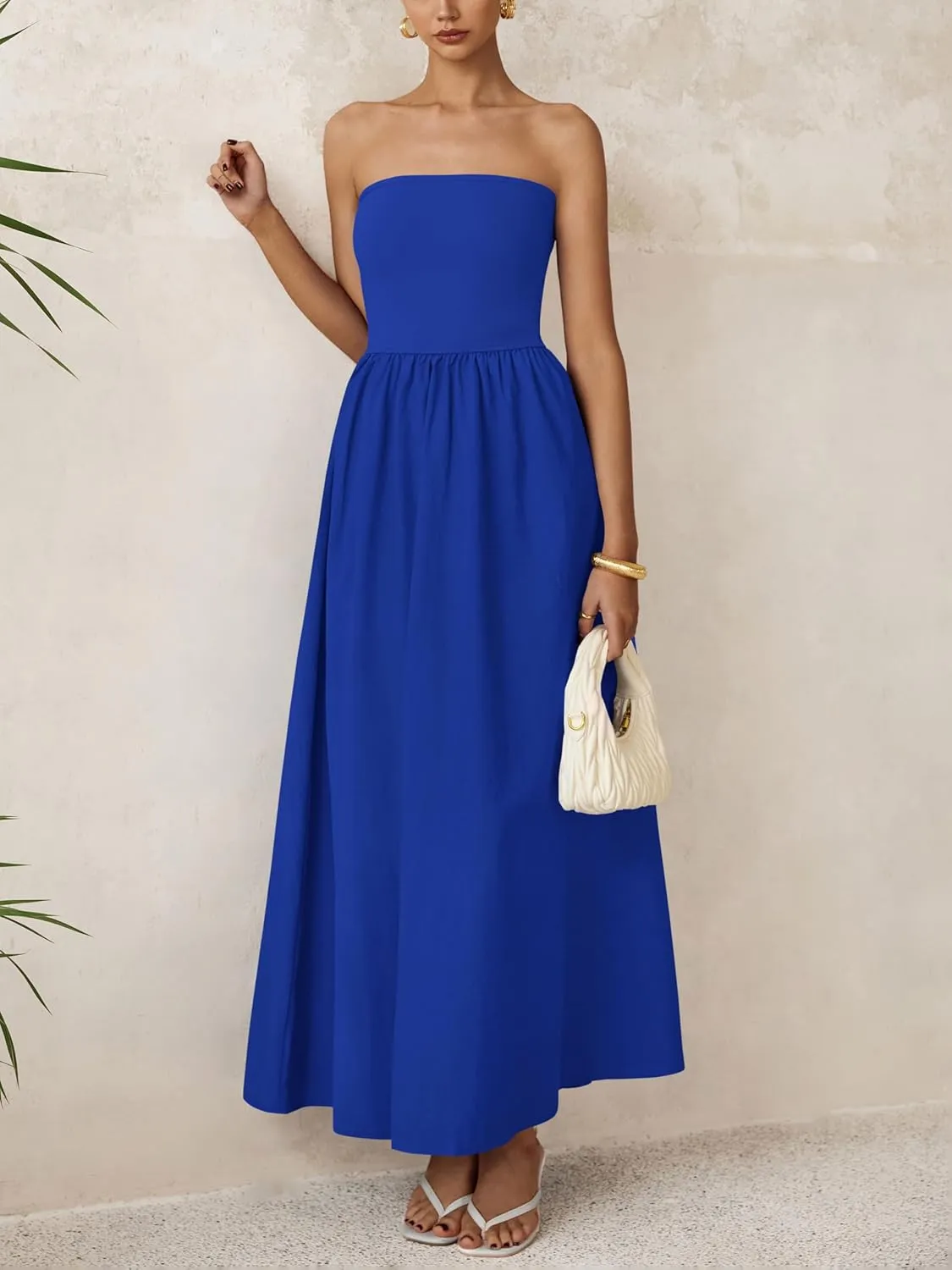 PRETTYGARDEN Women 2025 Summer Elegant Strapless Maxi Dress Tube Top Dress A Line Flowy Long Wedding Party Cocktail Dresses