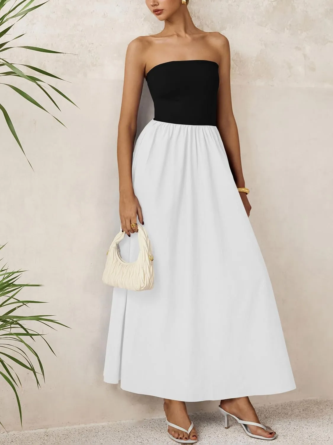 PRETTYGARDEN Women 2025 Summer Elegant Strapless Maxi Dress Tube Top Dress A Line Flowy Long Wedding Party Cocktail Dresses