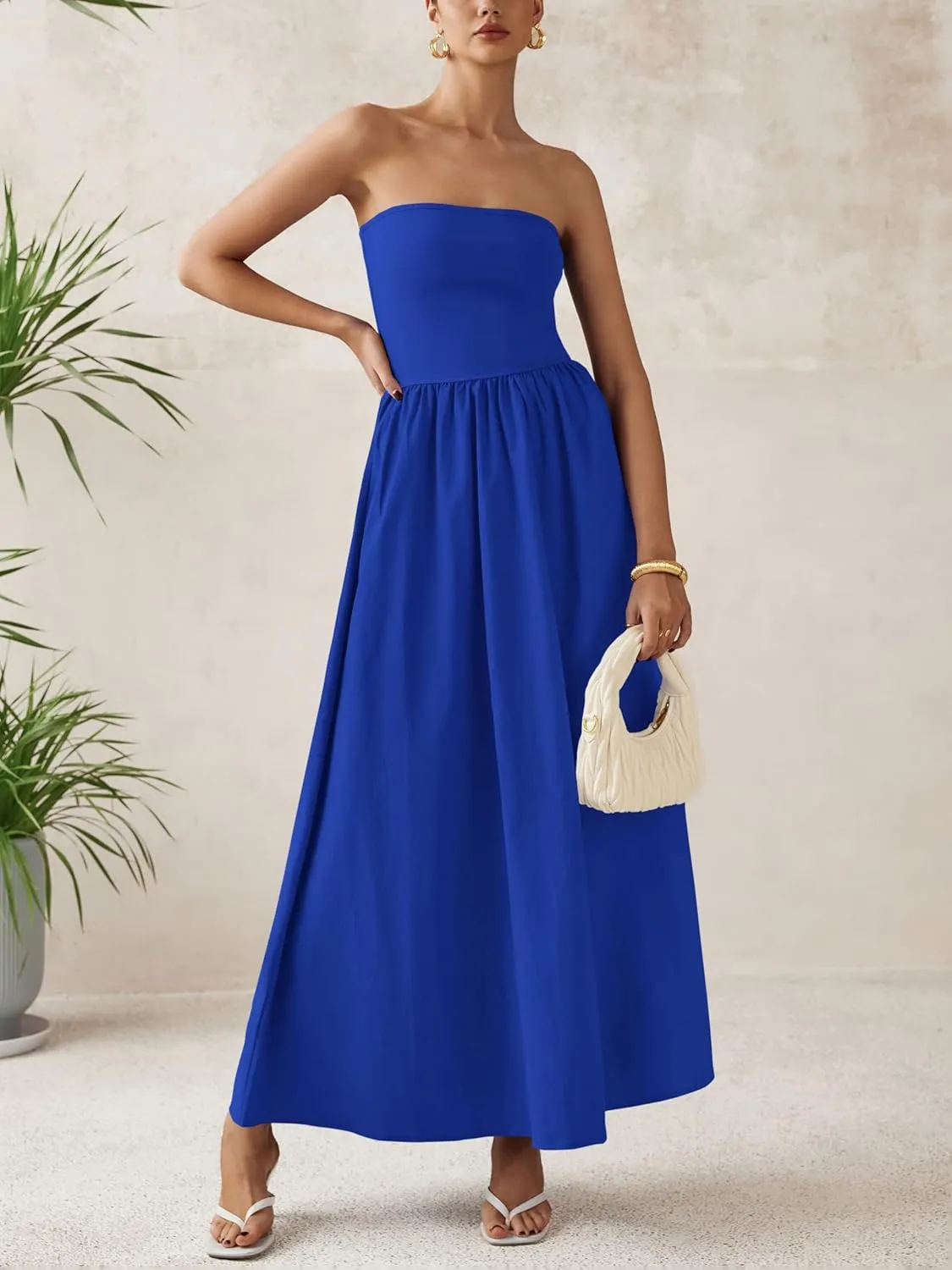 PRETTYGARDEN Women 2025 Summer Elegant Strapless Maxi Dress Tube Top Dress A Line Flowy Long Wedding Party Cocktail Dresses