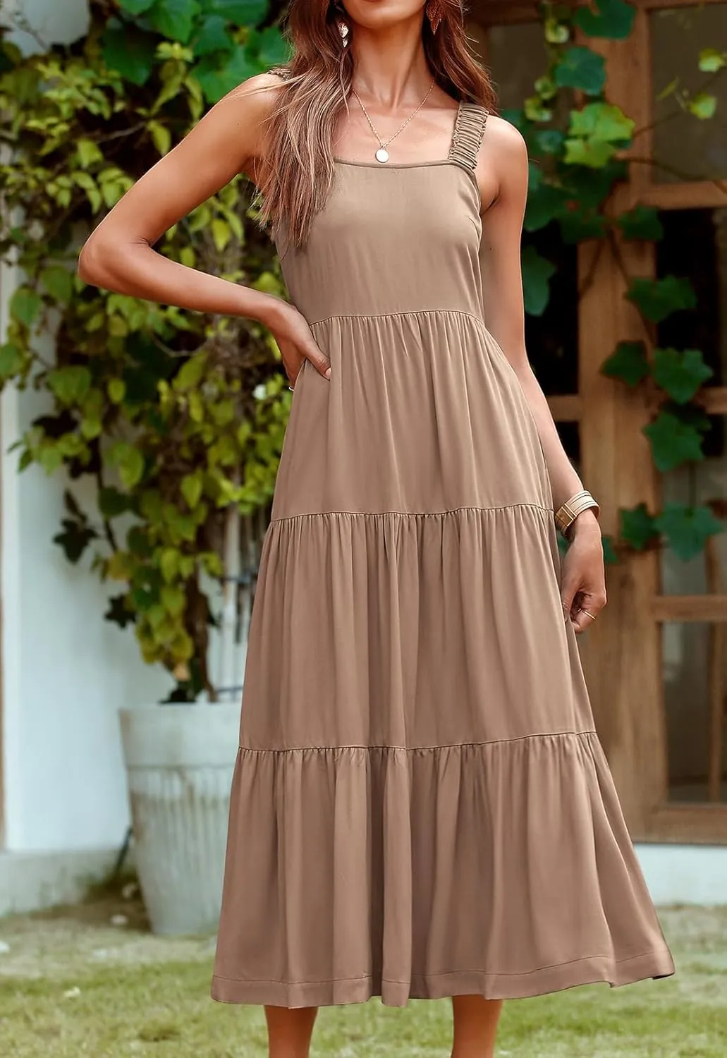 PRETTYGARDEN Women's 2025 Sun Dresses Women Summer Casual Flowy Tired Maxi Dress Backless Beach Long Dresses Tank Dress