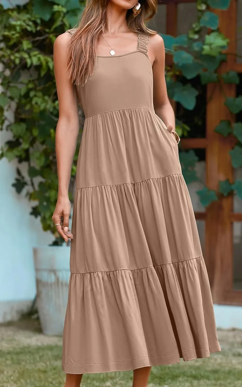 PRETTYGARDEN Women's 2025 Sun Dresses Women Summer Casual Flowy Tired Maxi Dress Backless Beach Long Dresses Tank Dress