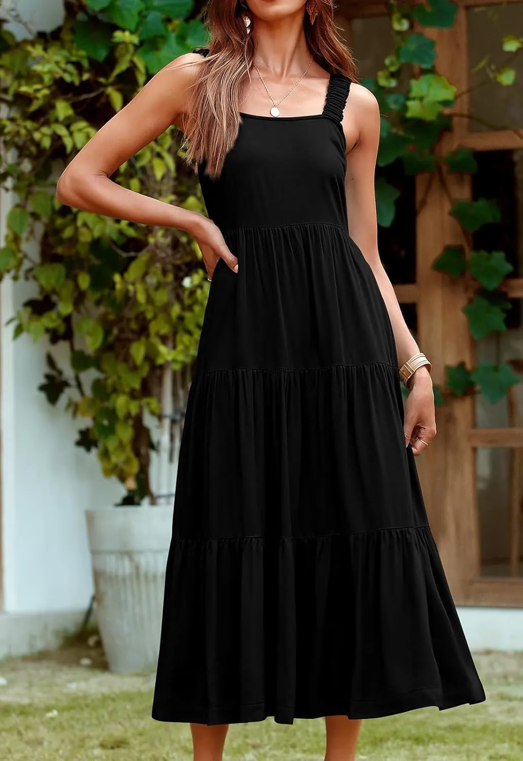 PRETTYGARDEN Women's 2025 Sun Dresses Women Summer Casual Flowy Tired Maxi Dress Backless Beach Long Dresses Tank Dress