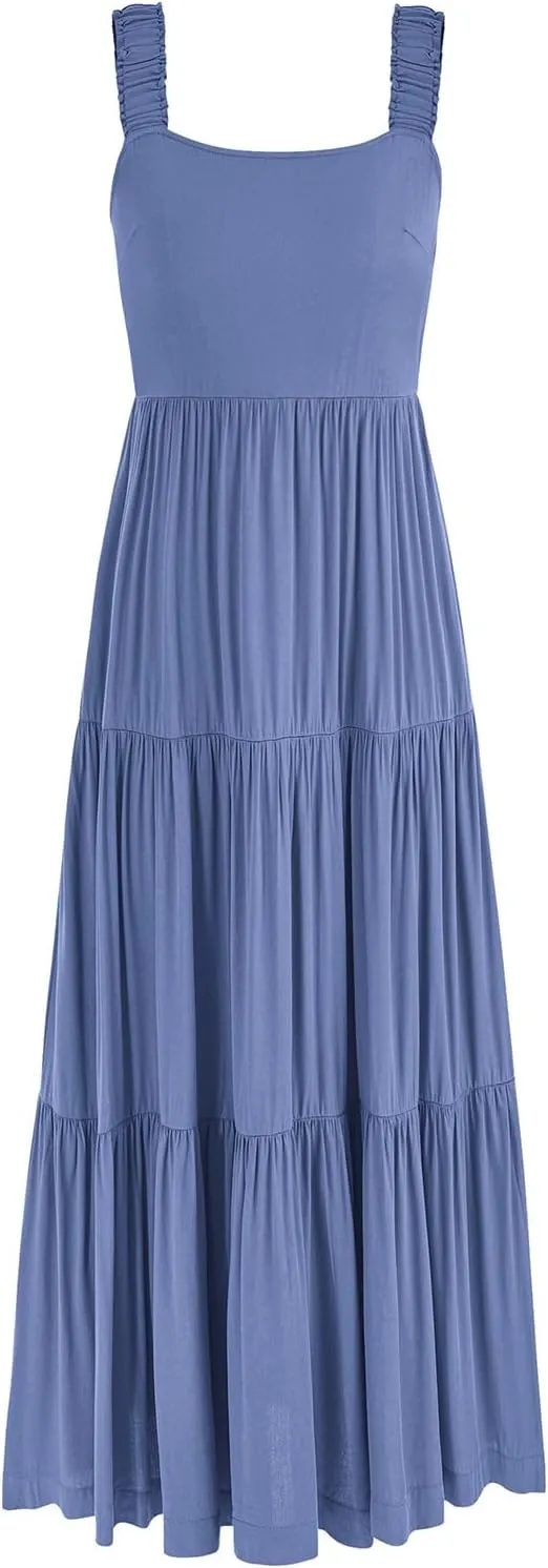 PRETTYGARDEN Women's 2025 Sun Dresses Women Summer Casual Flowy Tired Maxi Dress Backless Beach Long Dresses Tank Dress