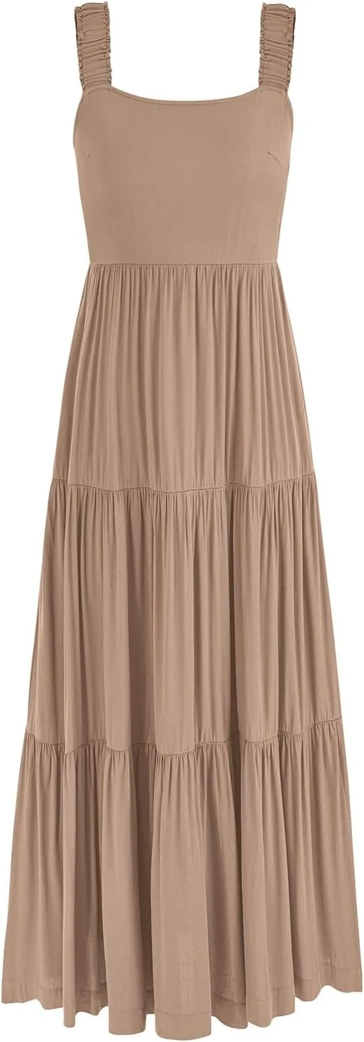 PRETTYGARDEN Women's 2025 Sun Dresses Women Summer Casual Flowy Tired Maxi Dress Backless Beach Long Dresses Tank Dress