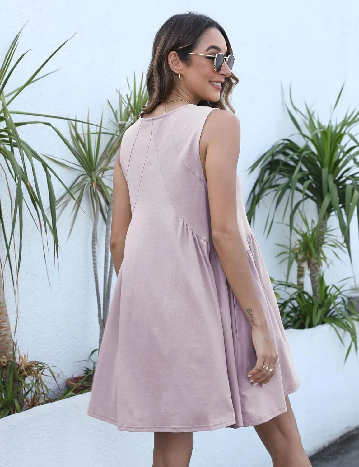 Qiaomai Womens Summer Casual Sleeveless Tank Dress V Neck Mini Dresses Beach Sundress