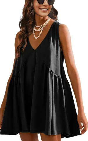 Qiaomai Womens Summer Casual Sleeveless Tank Dress V Neck Mini Dresses Beach Sundress