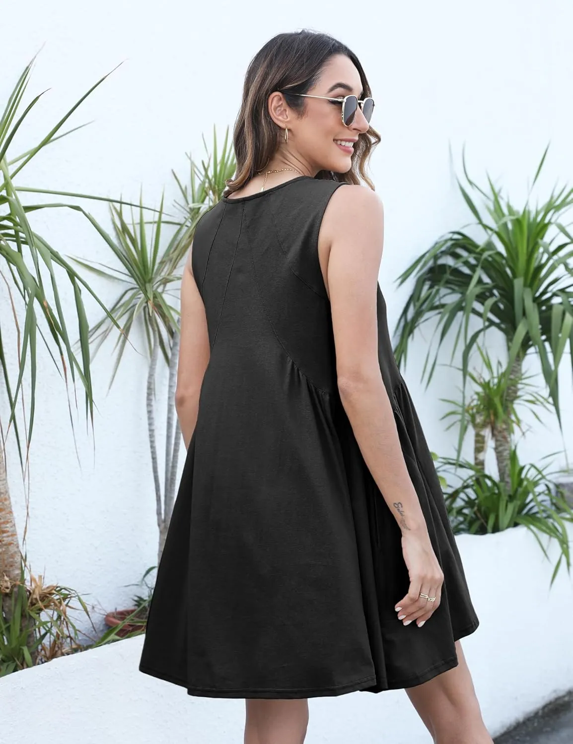 Qiaomai Womens Summer Casual Sleeveless Tank Dress V Neck Mini Dresses Beach Sundress