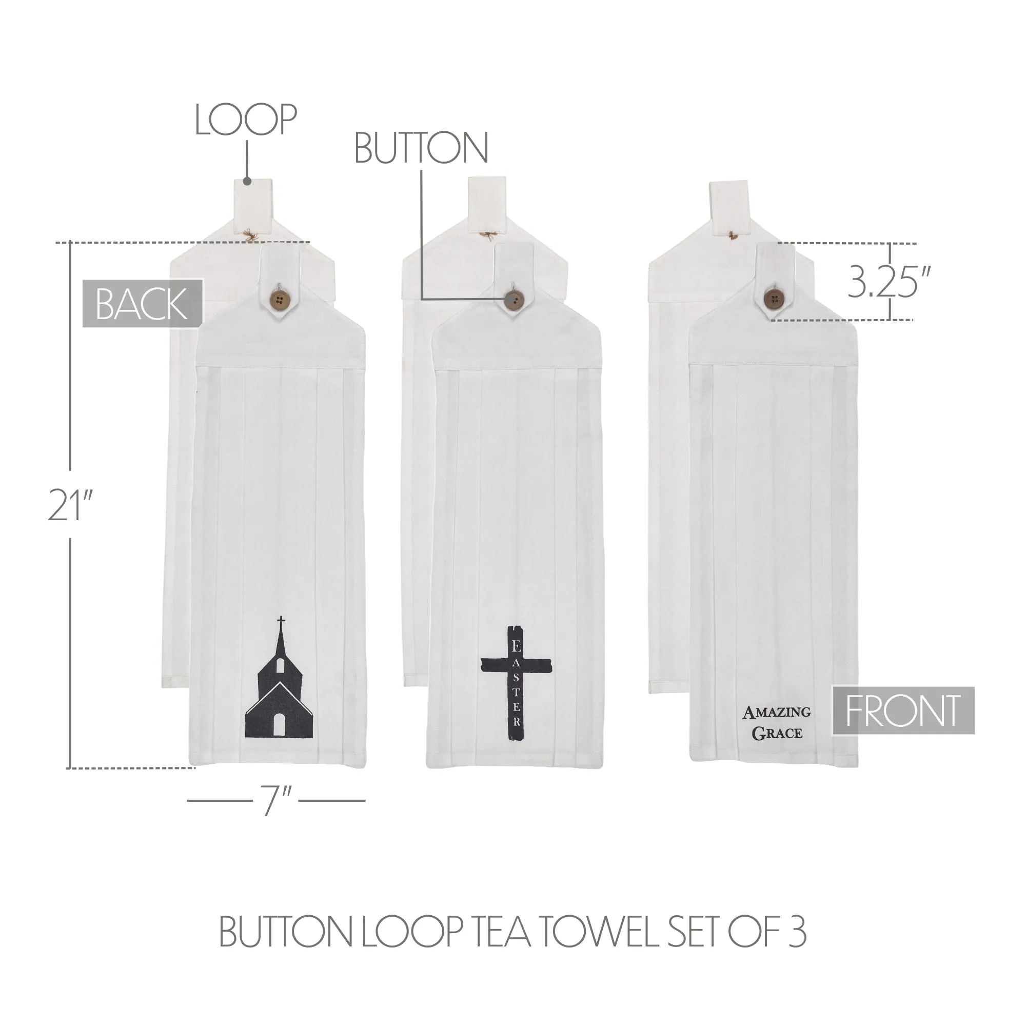 Risen Button Loop Tea Towel Set of 3