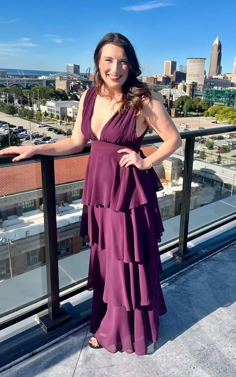 Rjer Tiered Bridesmaid Dresses 2025 Long Women Chiffon Formal Evening Dresses with Ruffles