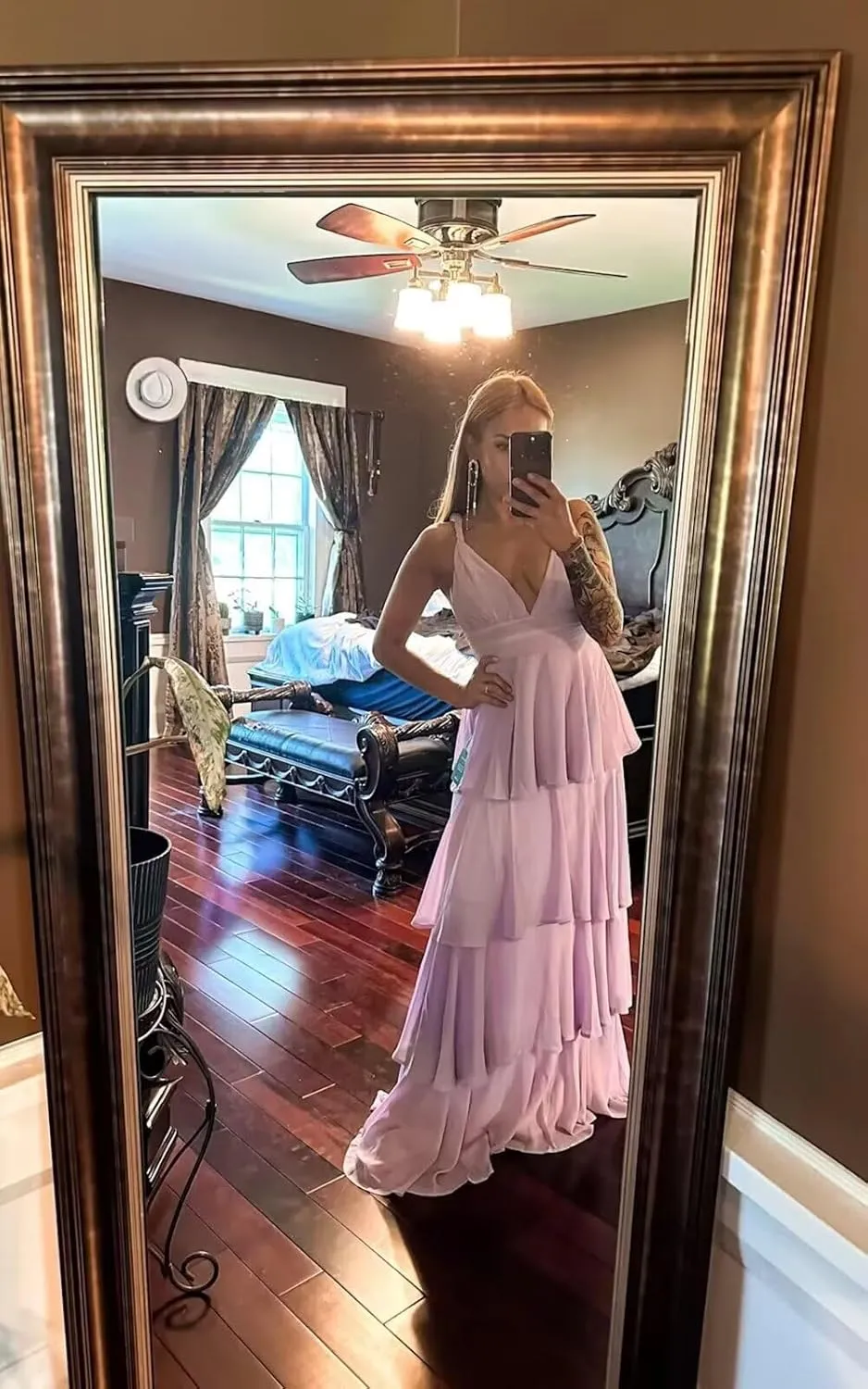 Rjer Tiered Bridesmaid Dresses 2025 Long Women Chiffon Formal Evening Dresses with Ruffles
