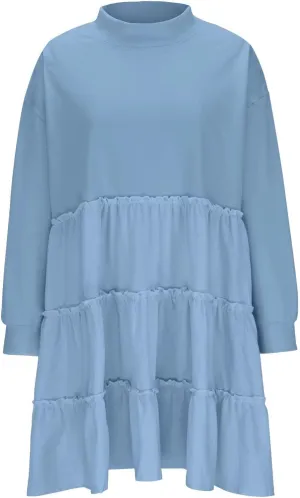 Ruffle Dress for Women 2024 Fall Long Sleeve Pullover Crewneck Sweatshirt Dress Casual Mini Dresses S~2XL