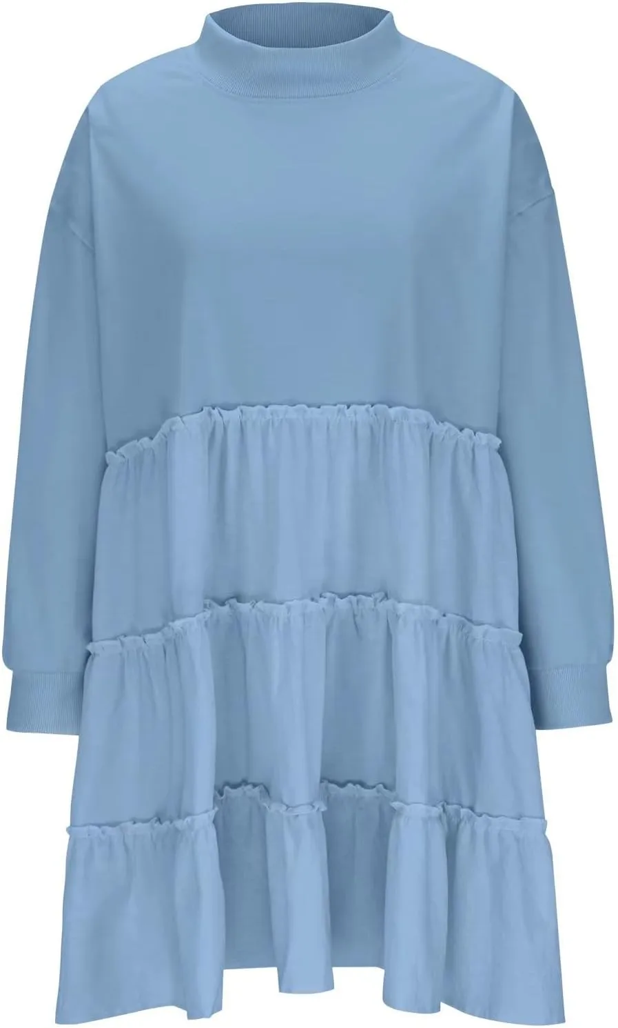 Ruffle Dress for Women 2024 Fall Long Sleeve Pullover Crewneck Sweatshirt Dress Casual Mini Dresses S~2XL